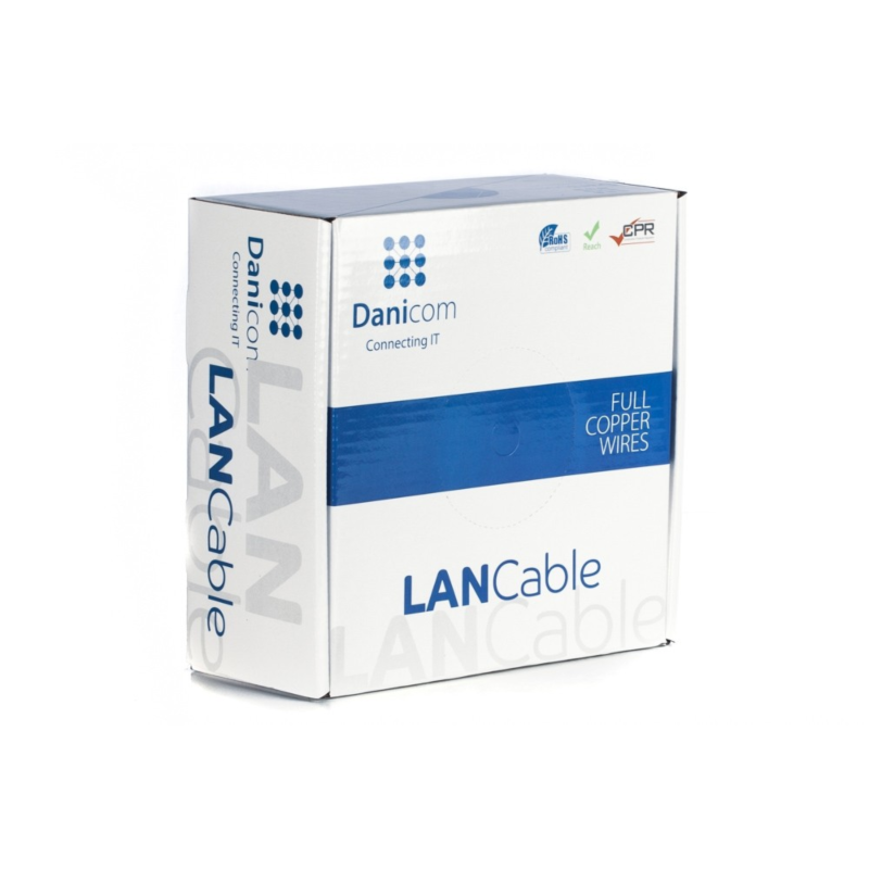DANICOM Cat6 internetkabel op rol 100m solid grijs LSZH (Eca) - afgeschermd
