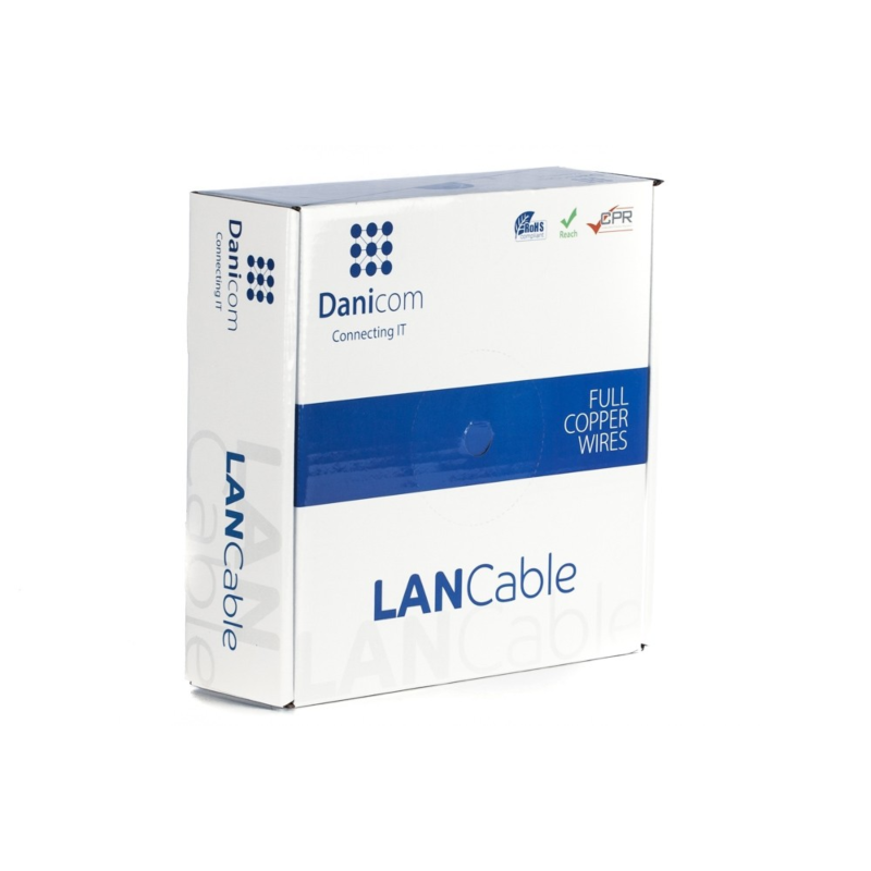 DANICOM Cat7 internetkabel op rol 50m solid grijs LSZH (Dca) - extra afgeschermd