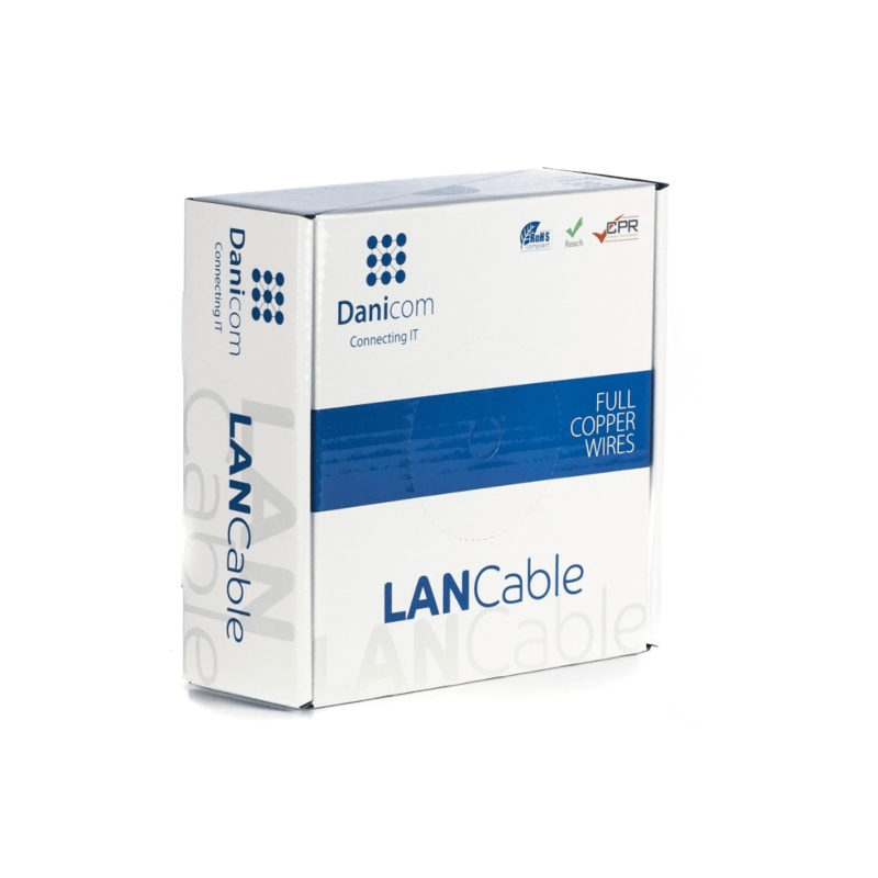 DANICOM Cat6a internetkabel op rol 50m stranded grijs PVC (Fca) - extra afgeschermd