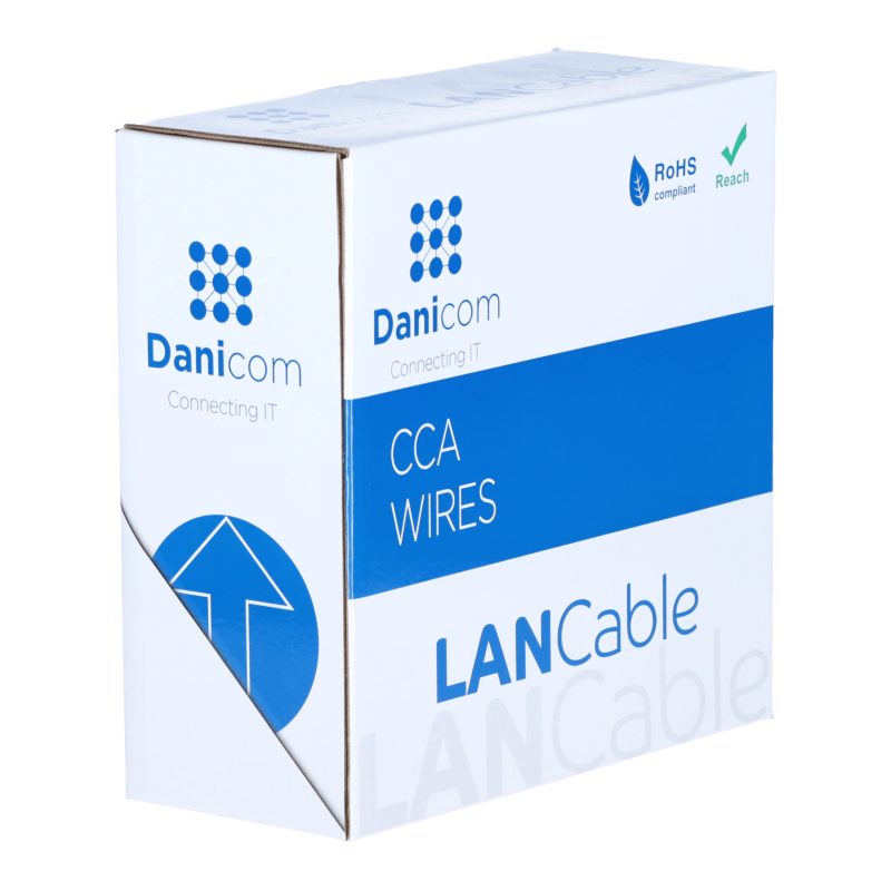 CAT5e F/UTP 50m kabel op rol soepel grijs CCA