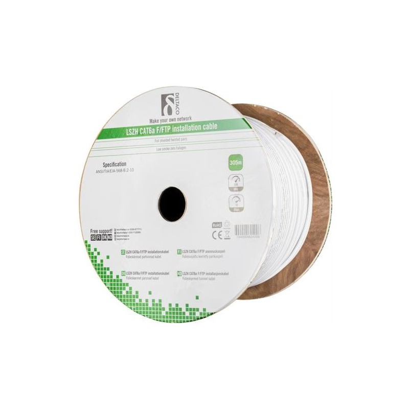Alfaco Cat6a F/FTP 305m installatiekabel 500mHz op rol stug 100% koper LSZH (Eca)