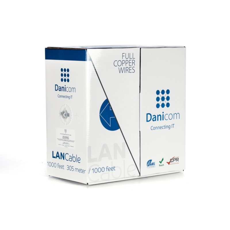 DANICOM Cat6 internetkabel op rol 305m solid grijs LSZH (Dca) - onafgeschermd