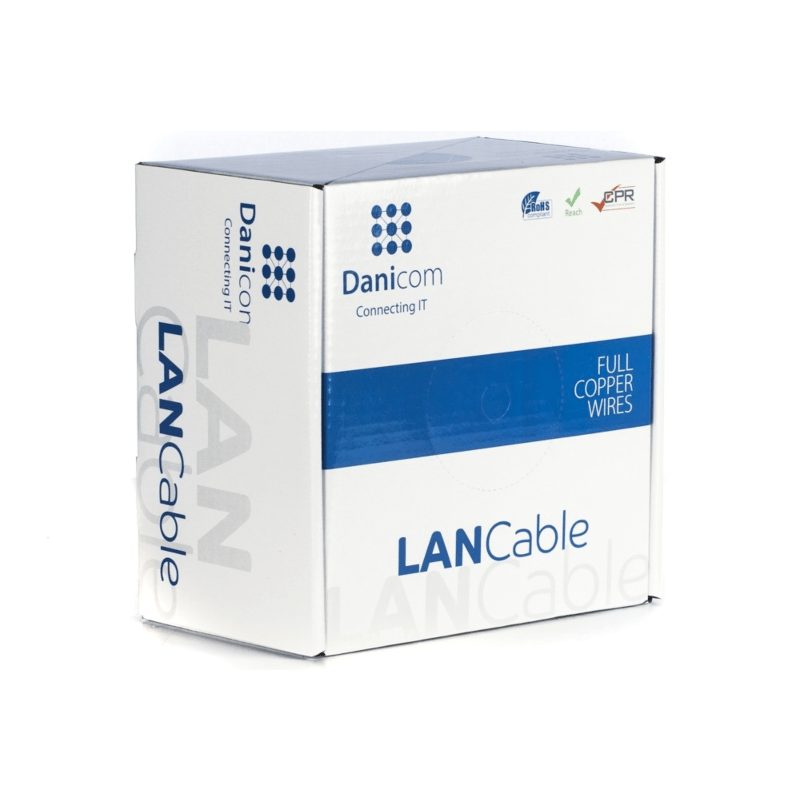 DANICOM Cat6a internetkabel op rol 100m stranded grijs PVC (Fca) - extra afgeschermd