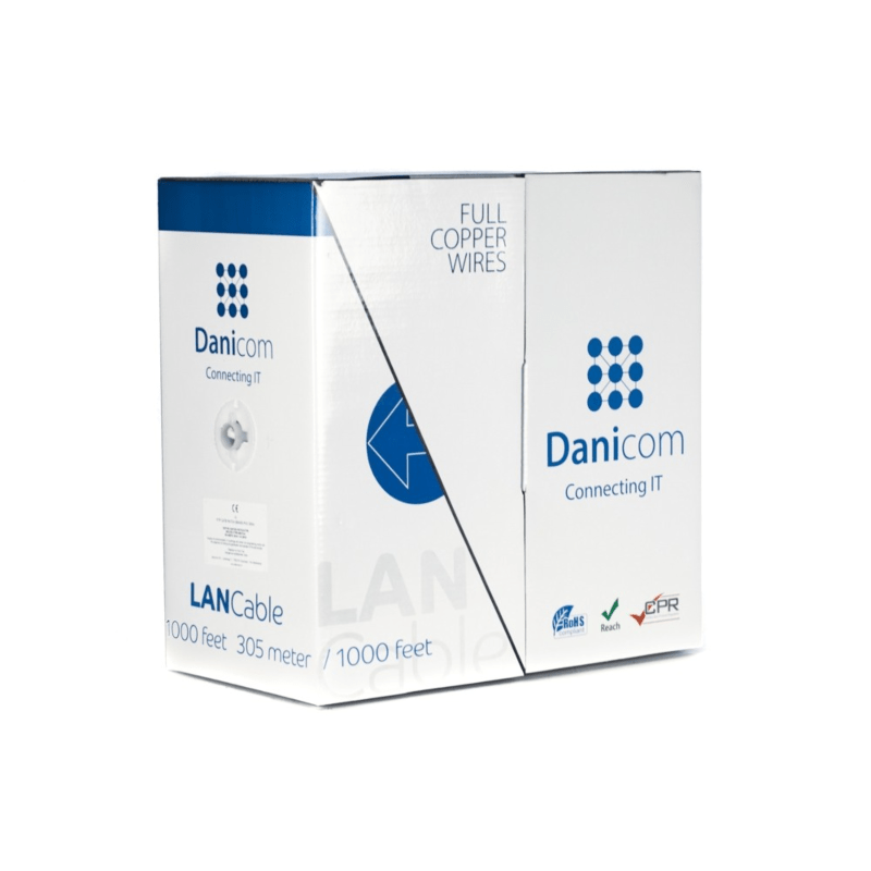 DANICOM Cat5e internetkabel op rol 305m solid grijs LSZH (Eca) - afgeschermd