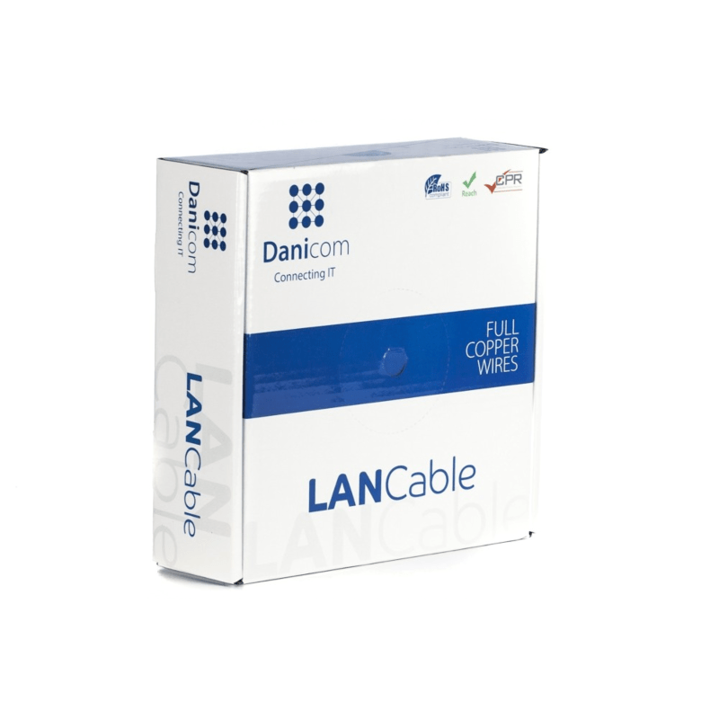 DANICOM Cat6a internetkabel op rol 50m solid grijs LSZH (Dca) - extra afgeschermd