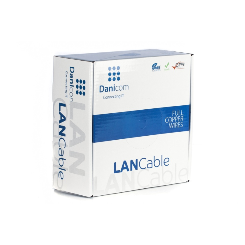 DANICOM Cat6A internetkabel op rol 100m soepel PVC (Fca) - onafgeschermd