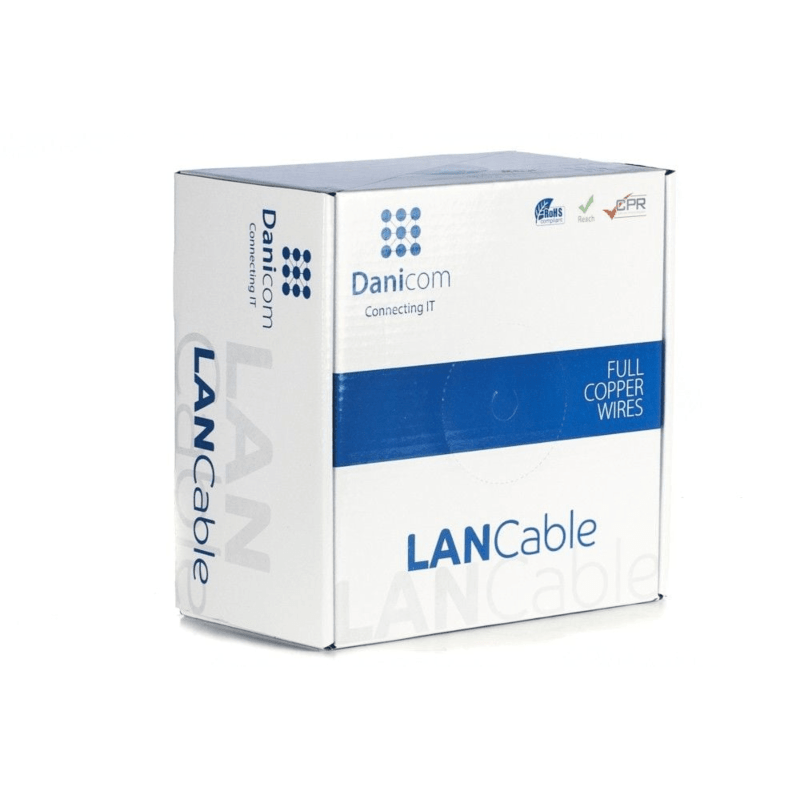 DANICOM Cat7 internetkabel op rol 100m solid grijs LSZH (Dca) - extra afgeschermd