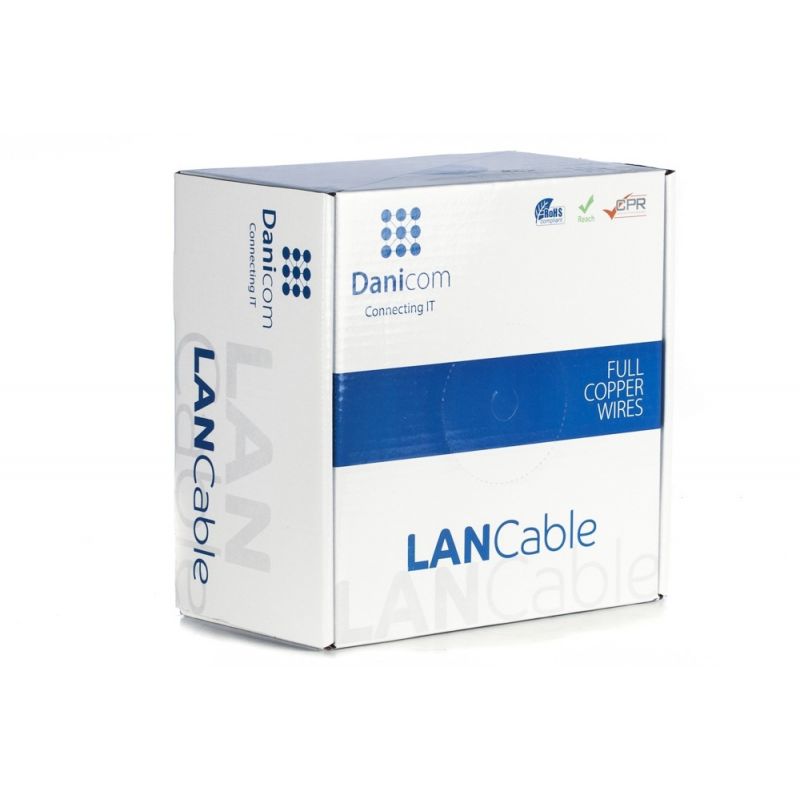 DANICOM Cat6 internetkabel op rol 100m solid grijs LSZH (Eca) - afgeschermd