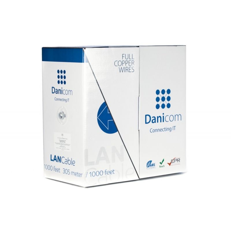 DANICOM Cat5e internetkabel op rol 305m solid grijs LSZH (Eca) - afgeschermd