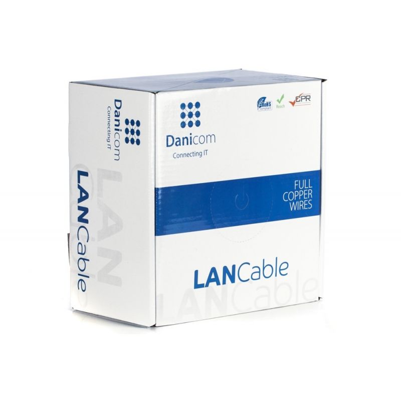 DANICOM Cat6a internetkabel op rol 100m solid grijs LSZH (Eca) - extra afgeschermd