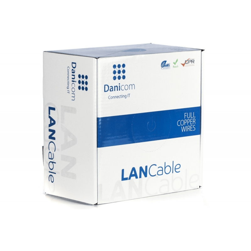 DANICOM Cat6a internetkabel op rol 100m solid grijs LSZH (Dca) - extra afgeschermd