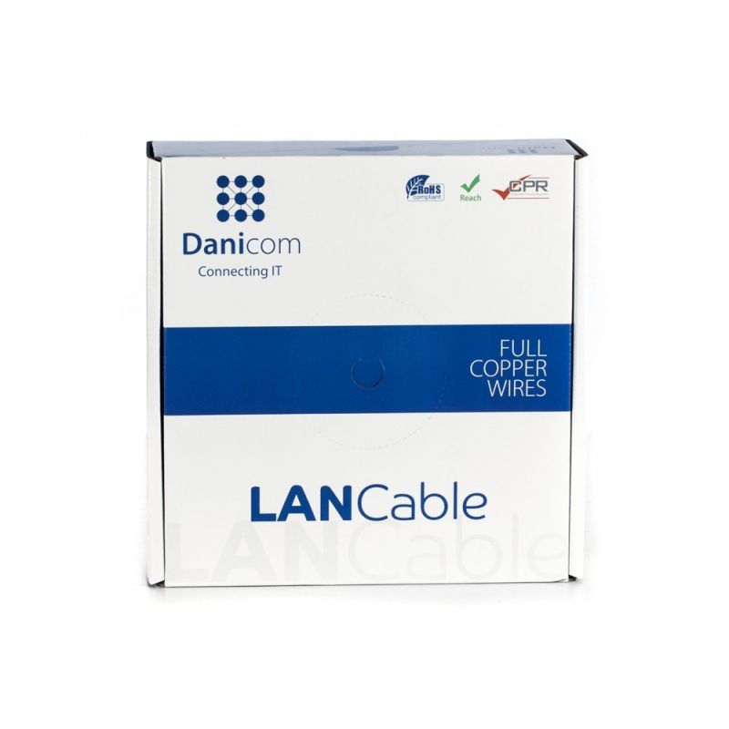 DANICOM Cat7 internetkabel op rol 50m solid grijs LSZH (Eca) - extra afgeschermd