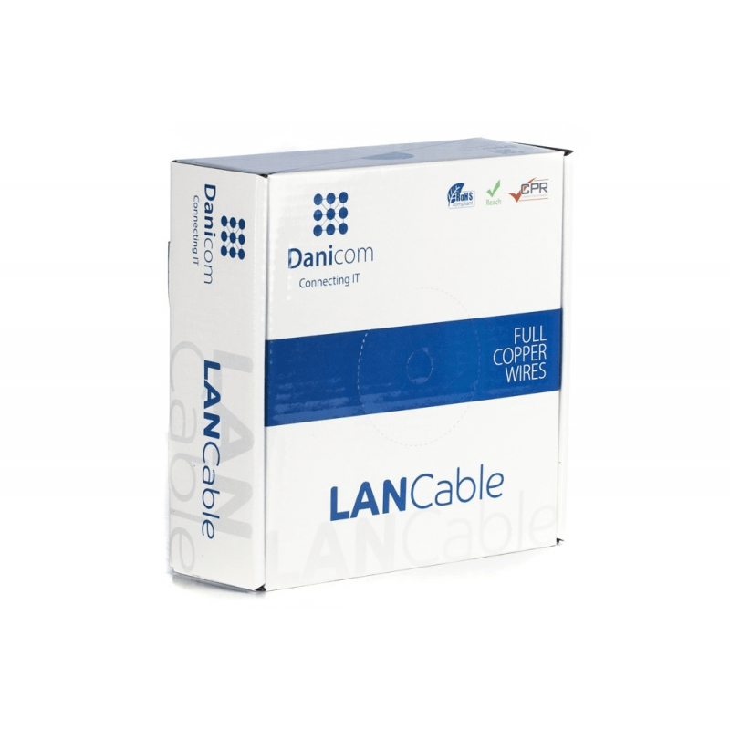 DANICOM Cat5e internetkabel op rol 100m solid blauw LSZH (Eca) - onafgeschermd