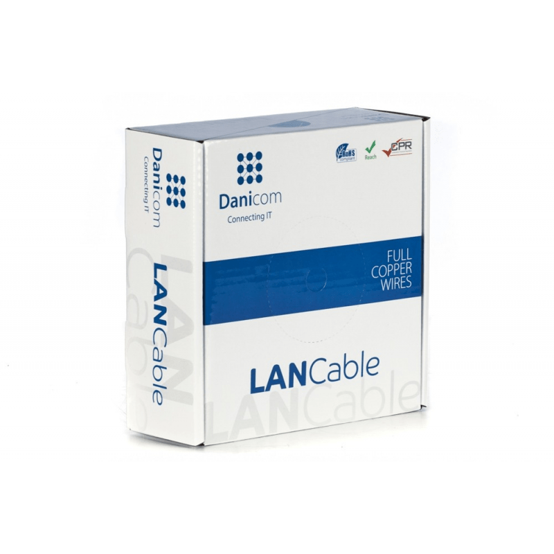 DANICOM Cat6 internetkabel op rol 50m solid grijs PVC (Eca) - onafgeschermd