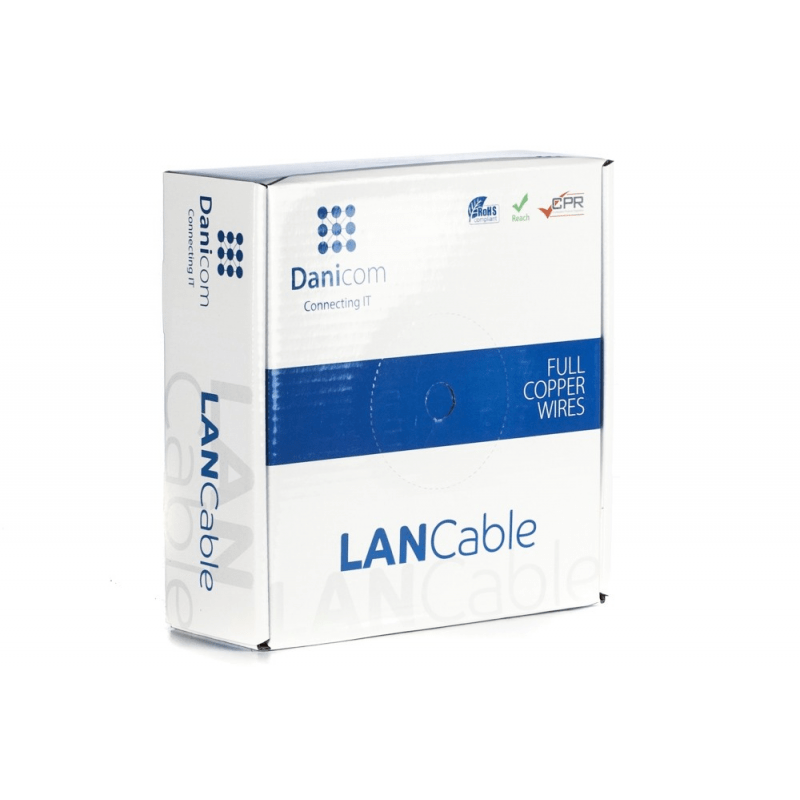 DANICOM Cat6a internetkabel op rol 50m solid grijs LSZH (Dca) - onafgeschermd